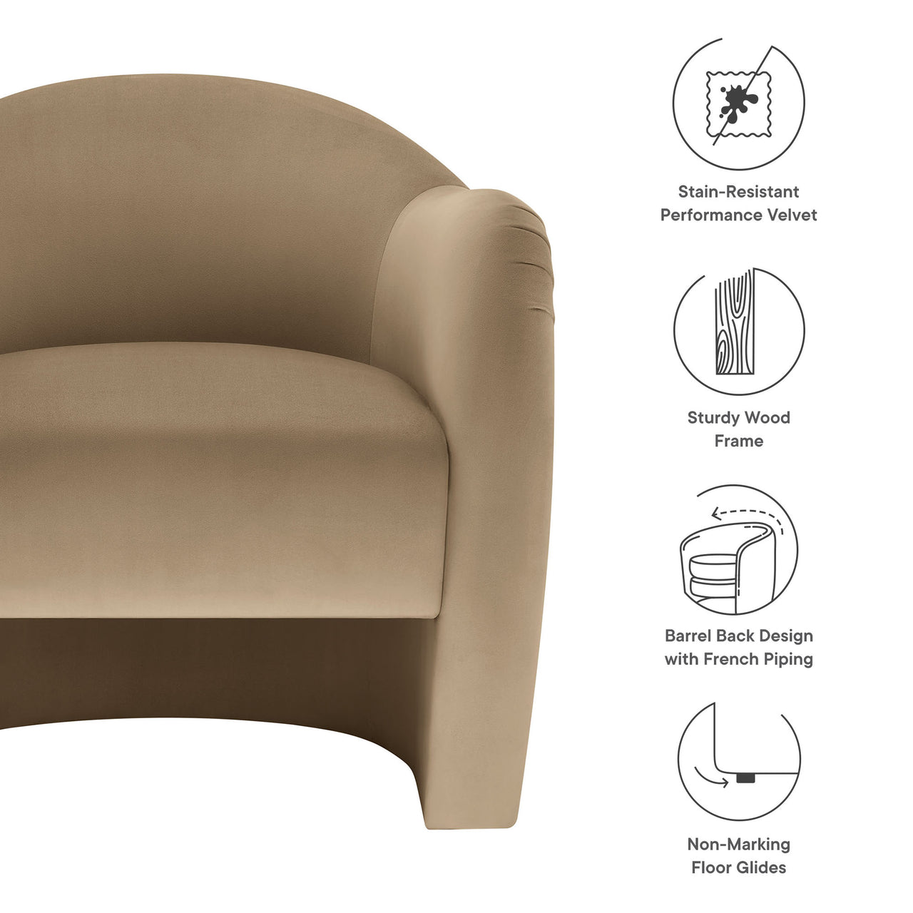 Roux Velvet Accent Chair, Taupe