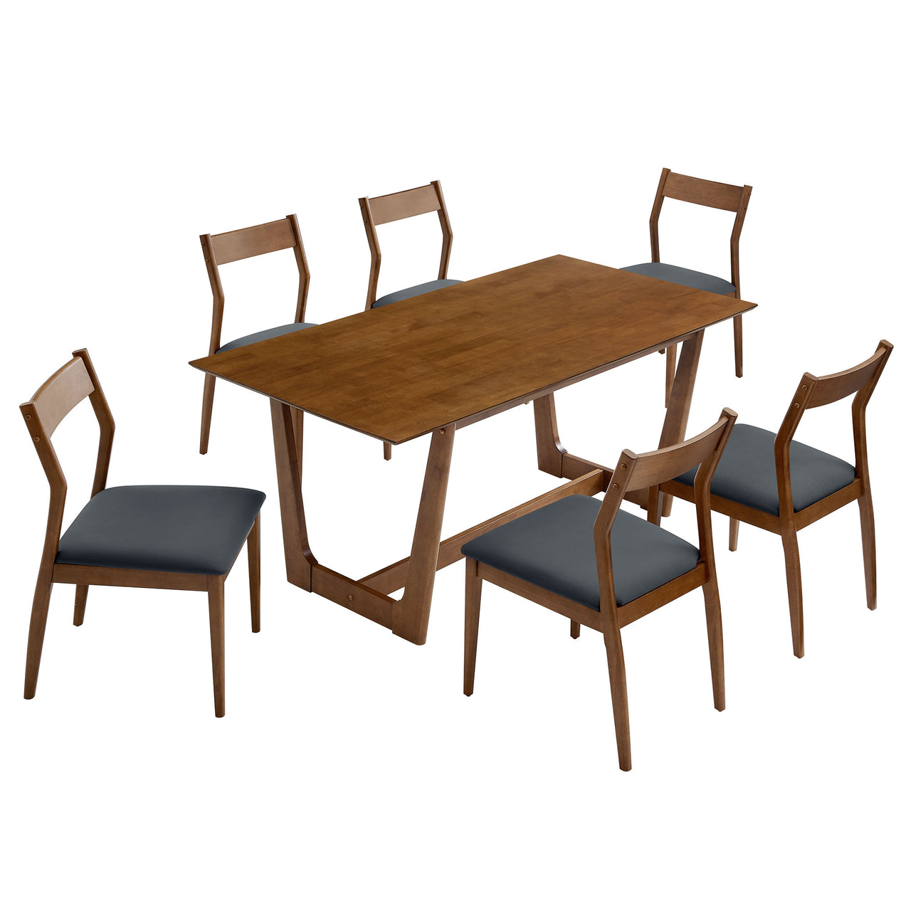 Hephaestus 7-Piece Dining Set w/ Eco-Leather Side Chairs, Walnut & Black