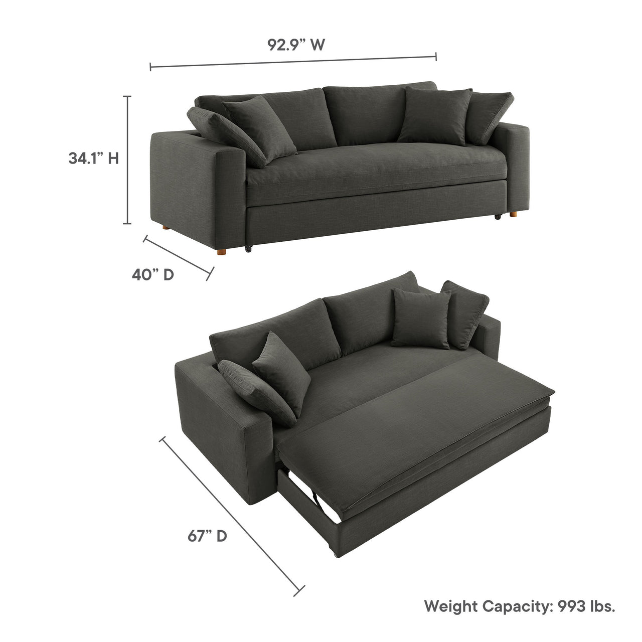 Angelic Cloudblend Sleeper Sofa, Gray