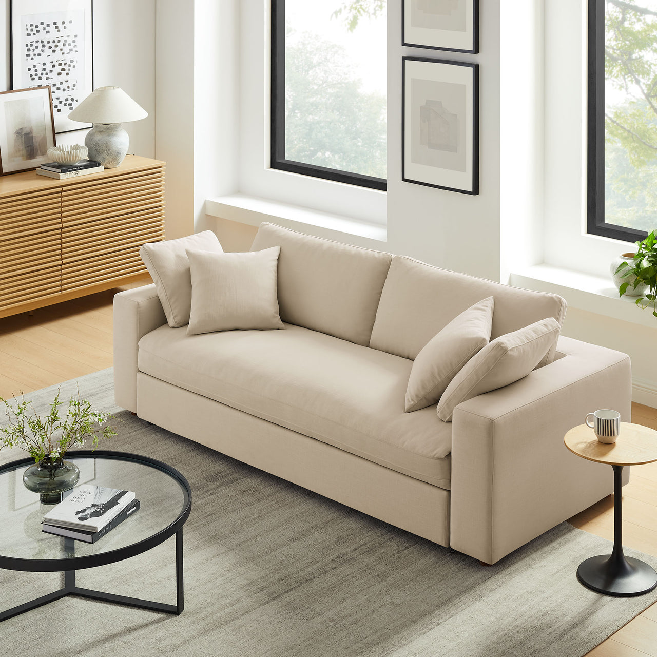 Angelic Cloudblend Sleeper Sofa, Light Beige