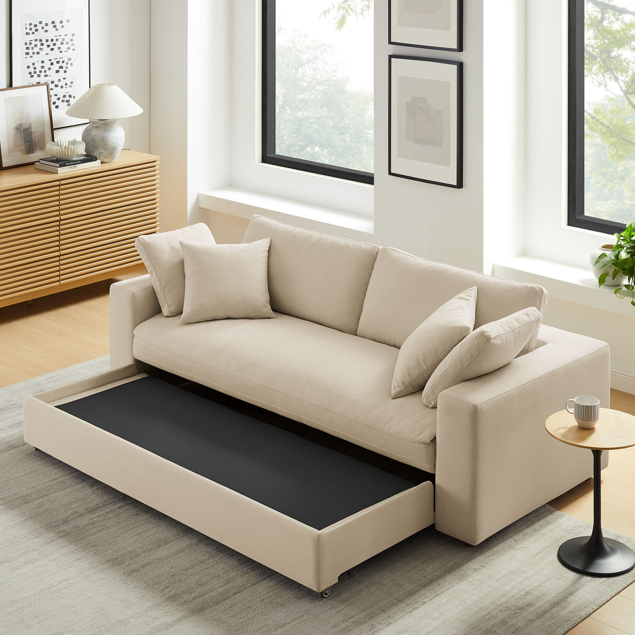 Angelic Cloudblend Sleeper Sofa, Light Beige