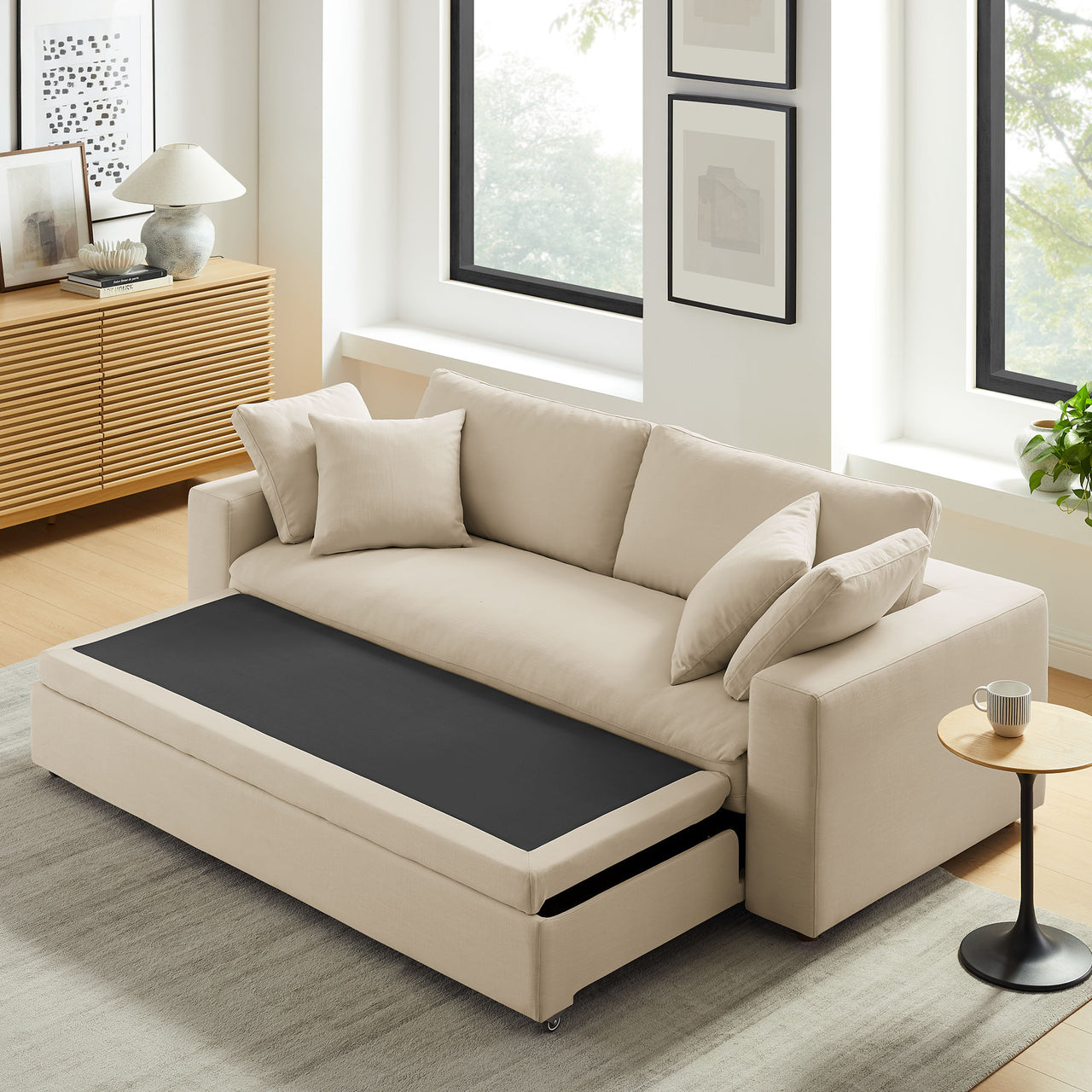 Angelic Cloudblend Sleeper Sofa, Light Beige