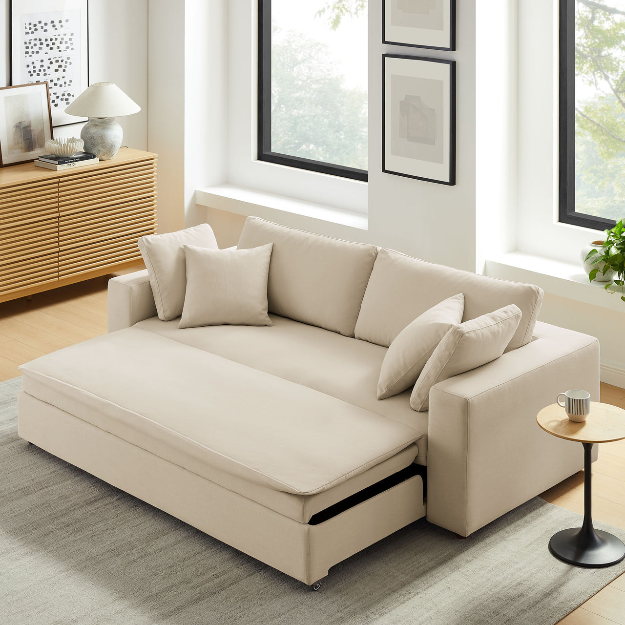 Angelic Cloudblend Sleeper Sofa, Light Beige