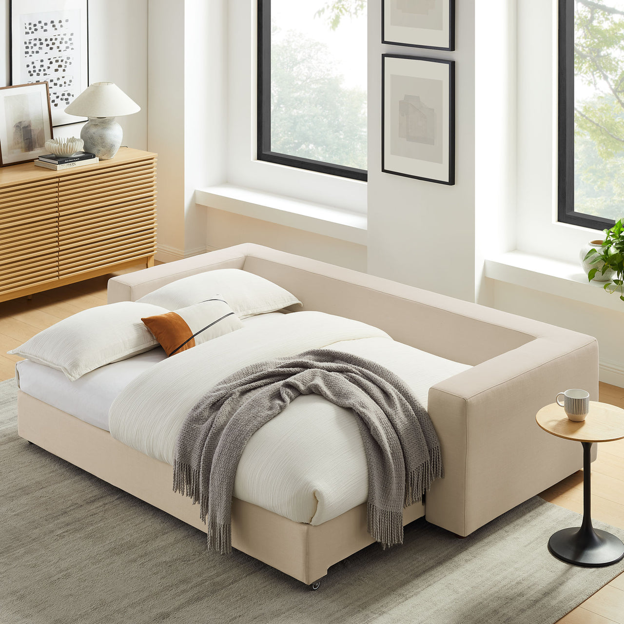 Angelic Cloudblend Sleeper Sofa, Light Beige