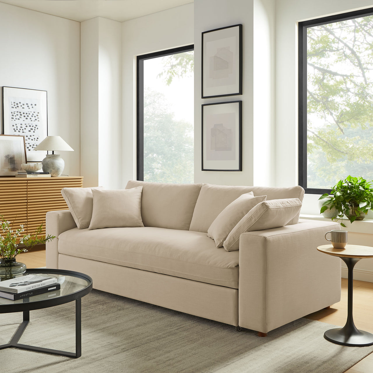 Angelic Cloudblend Sleeper Sofa, Light Beige