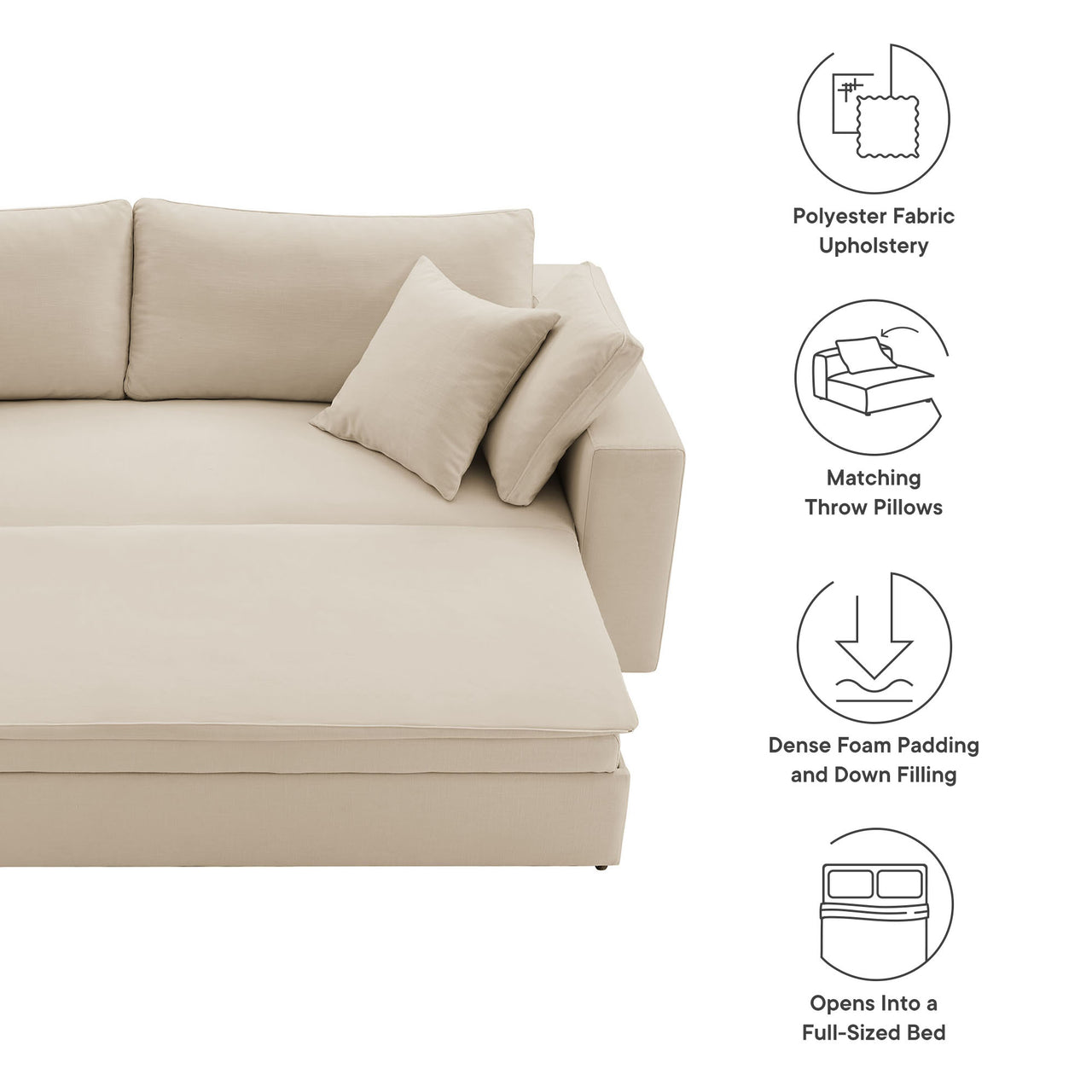 Angelic Cloudblend Sleeper Sofa, Light Beige