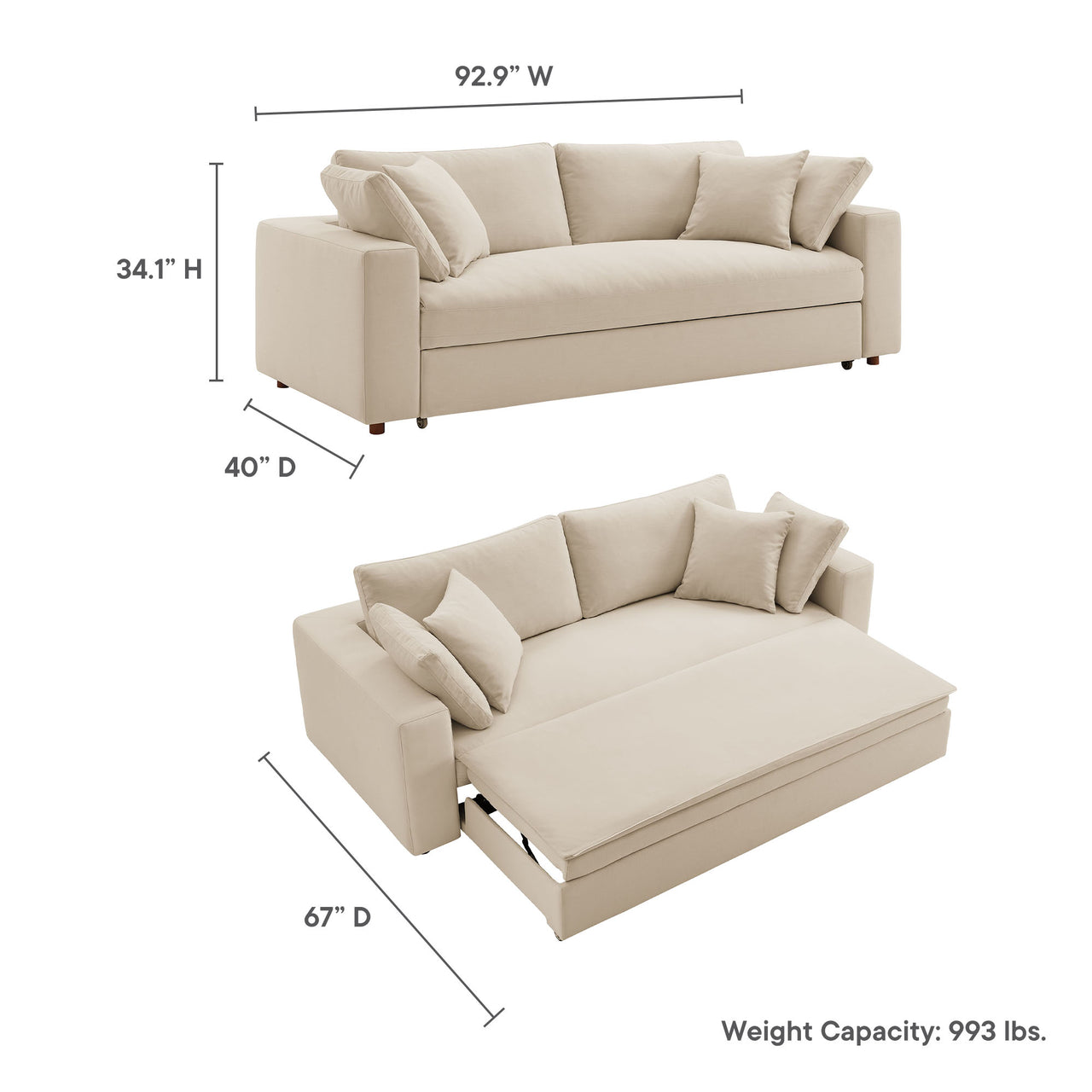 Angelic Cloudblend Sleeper Sofa, Light Beige
