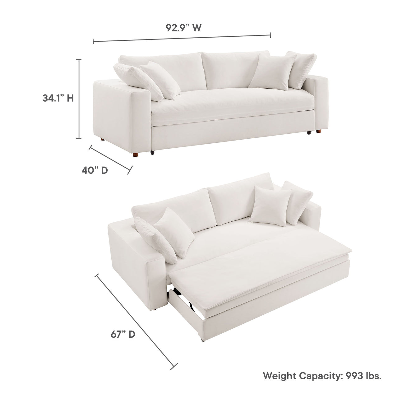 Angelic Cloudblend Sleeper Sofa, Pure White