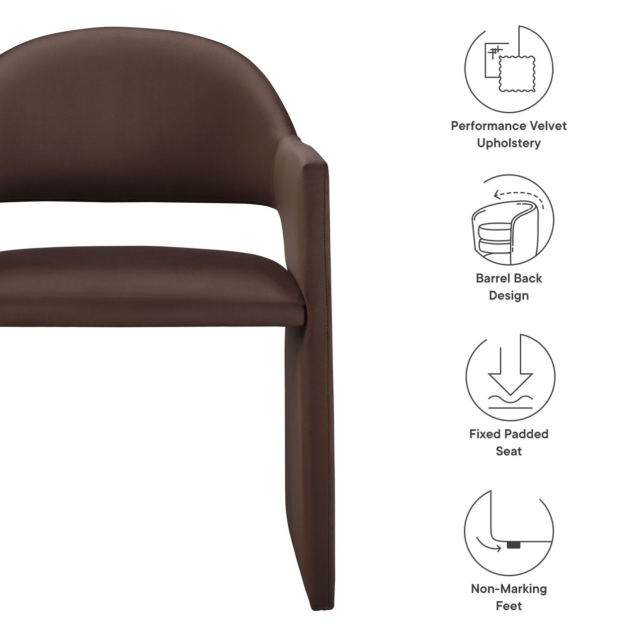 Heirachy Velvet Dining Armchair, Chocolate Brown