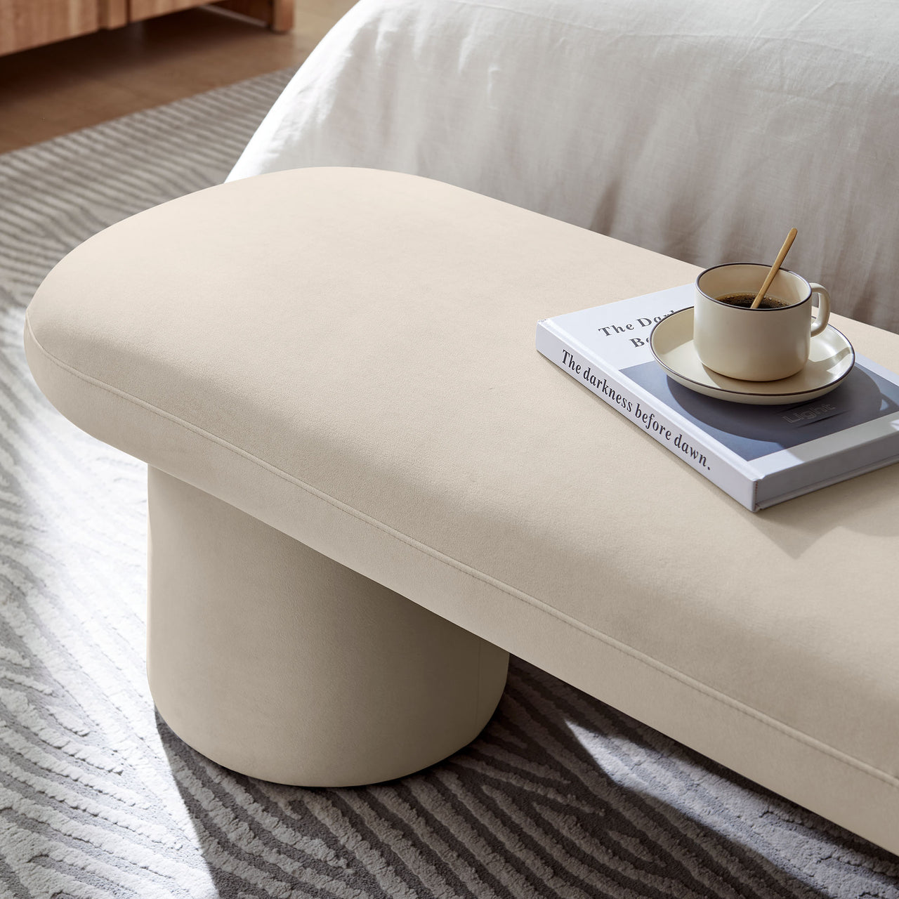 Fission Upholstered Velvet Bench, Almond