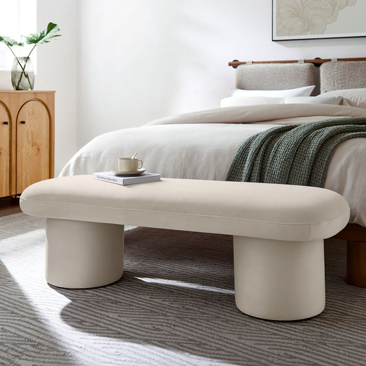 Fission Upholstered Velvet Bench, Almond