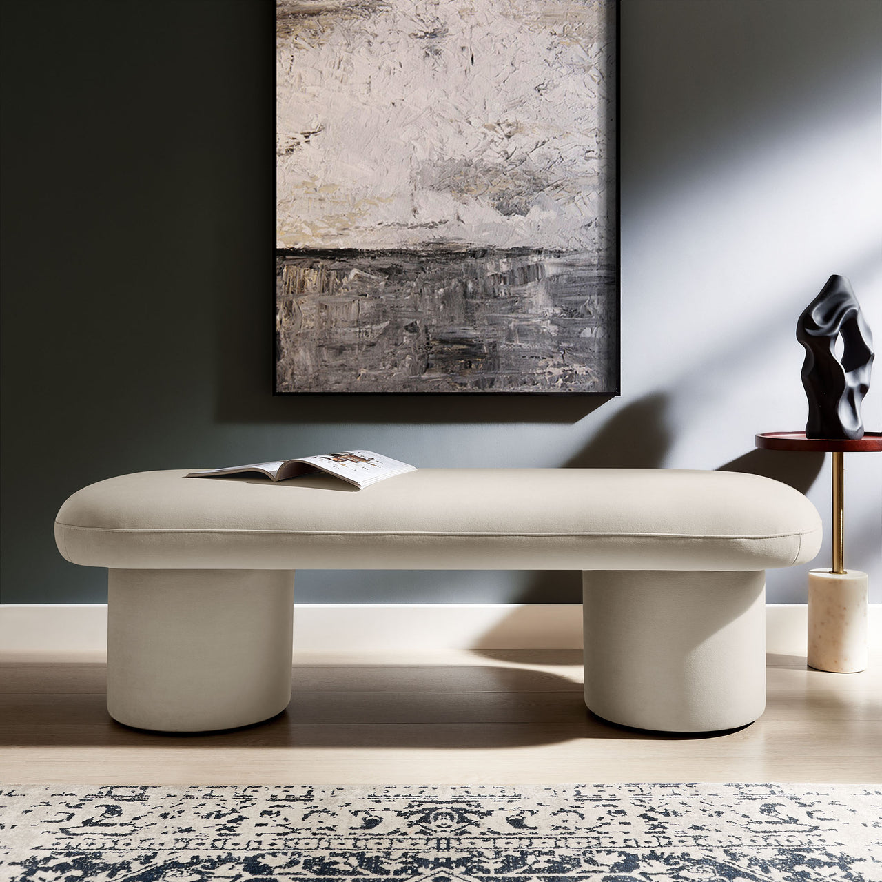Fission Upholstered Velvet Bench, Almond