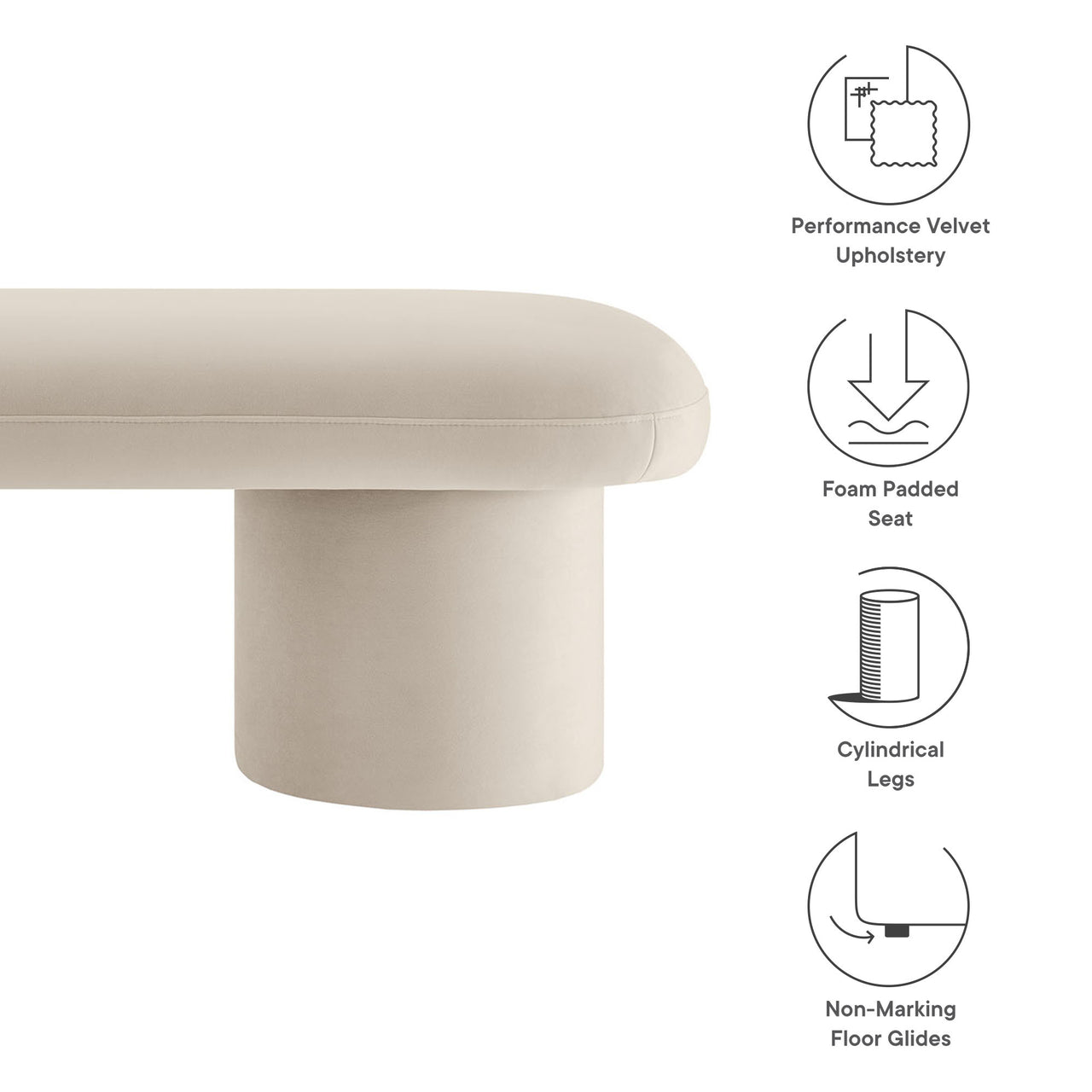 Fission Upholstered Velvet Bench, Almond