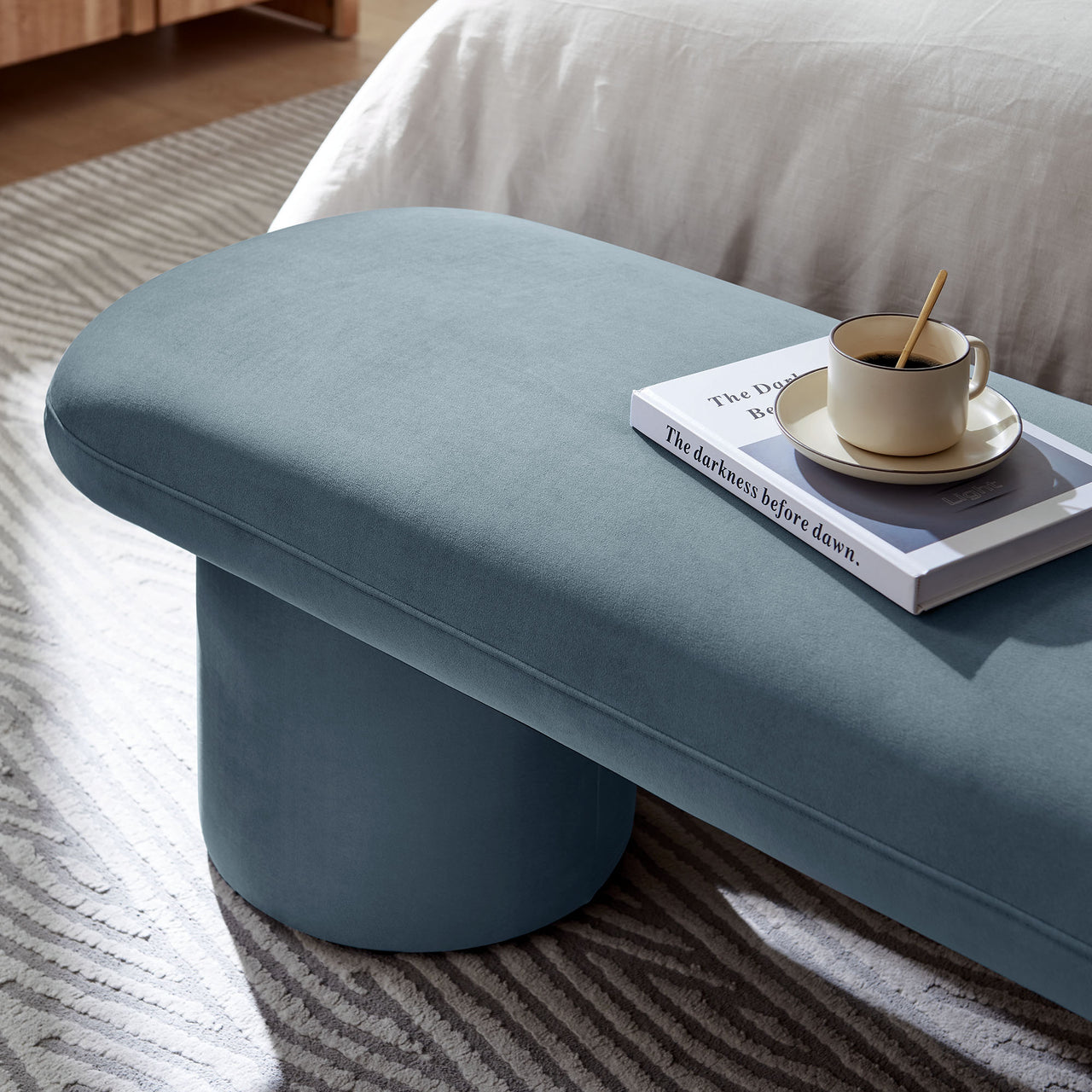 Fission Upholstered Velvet Bench, Slate