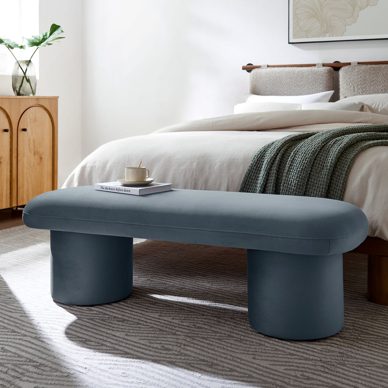 Fission Upholstered Velvet Bench, Slate