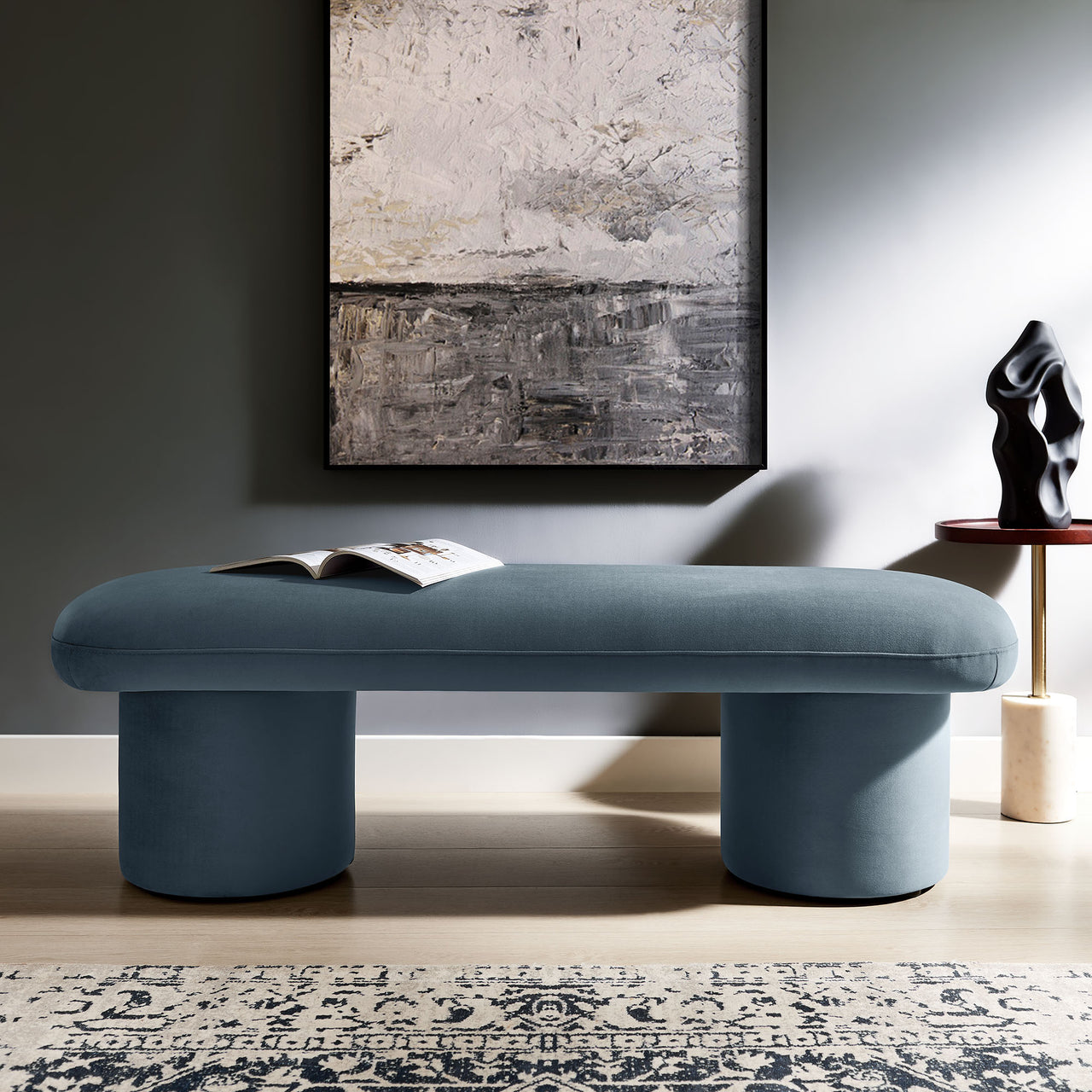 Fission Upholstered Velvet Bench, Slate
