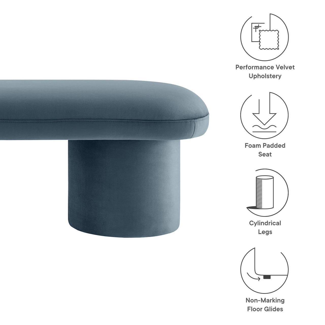 Fission Upholstered Velvet Bench, Slate