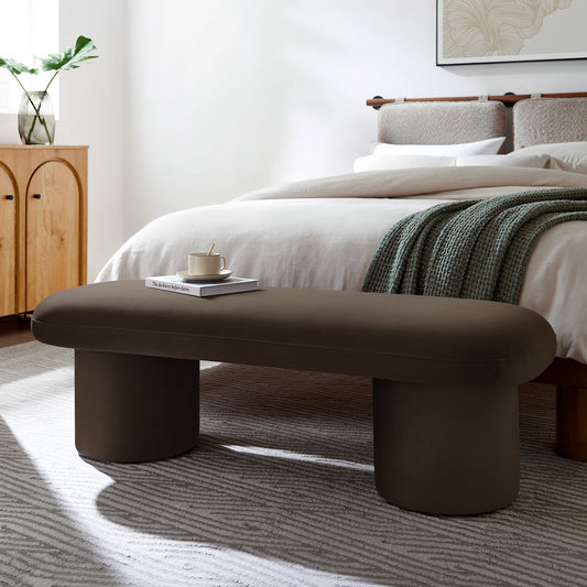 Fission Upholstered Velvet Bench, Chocolate Brown