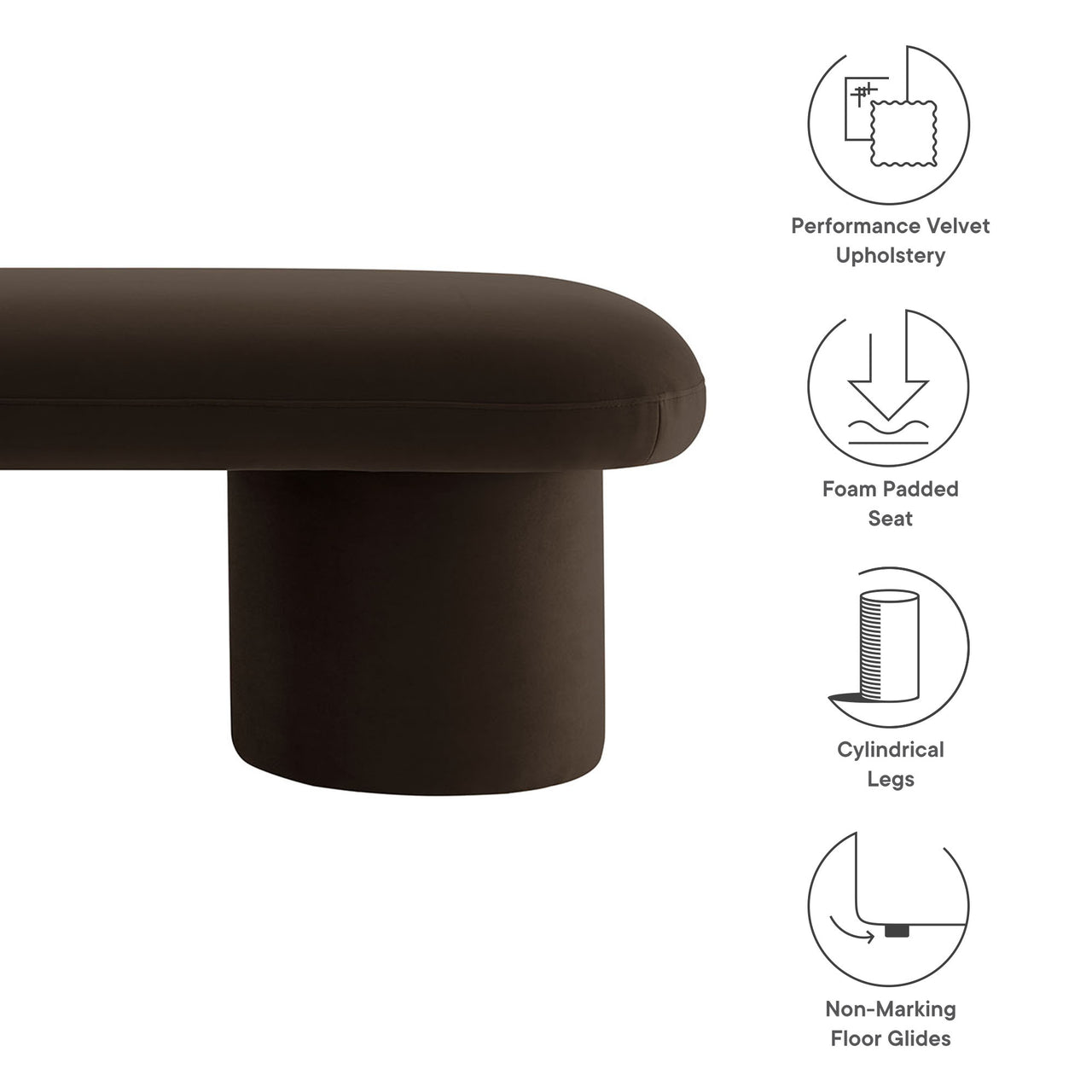 Fission Upholstered Velvet Bench, Chocolate Brown