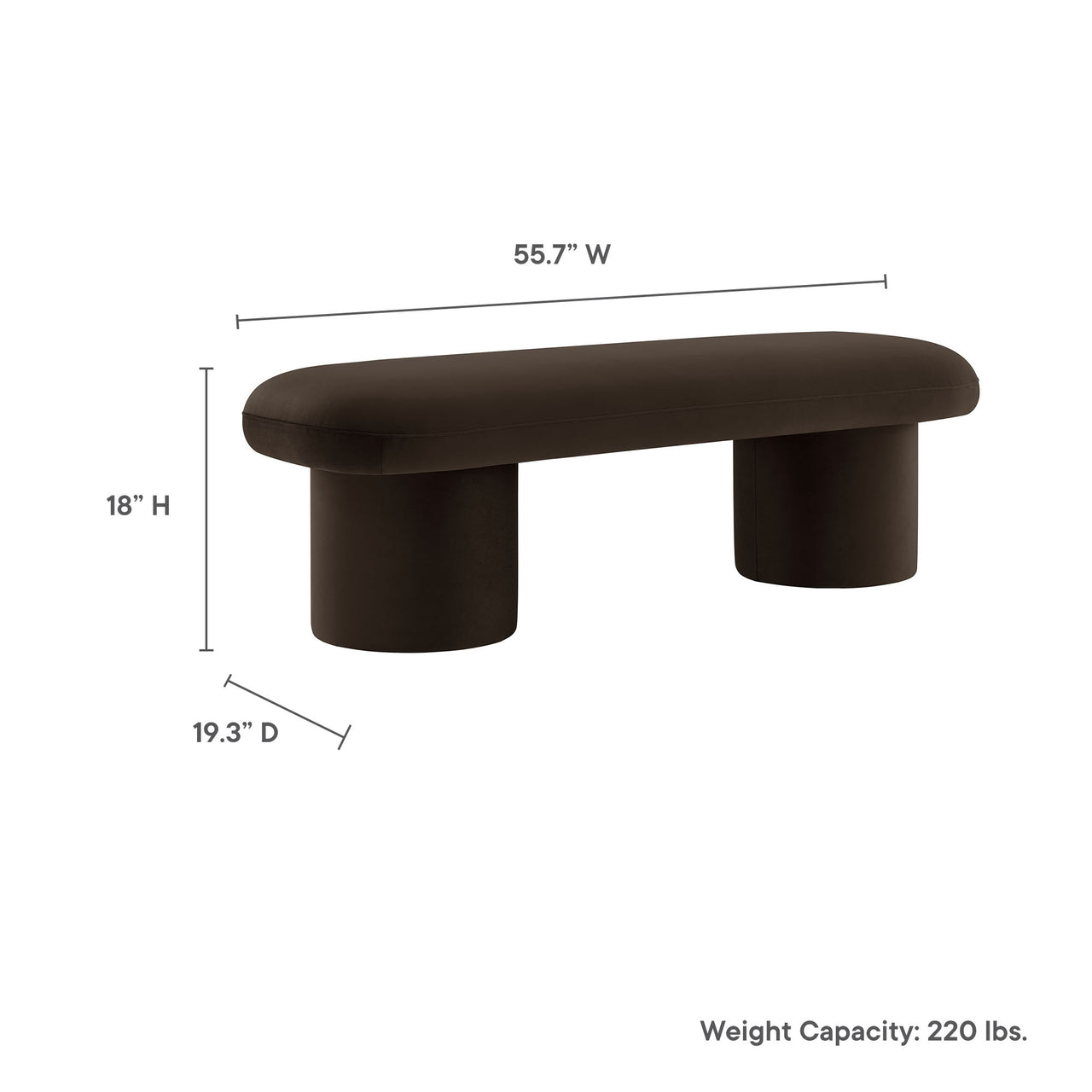 Fission Upholstered Velvet Bench, Chocolate Brown