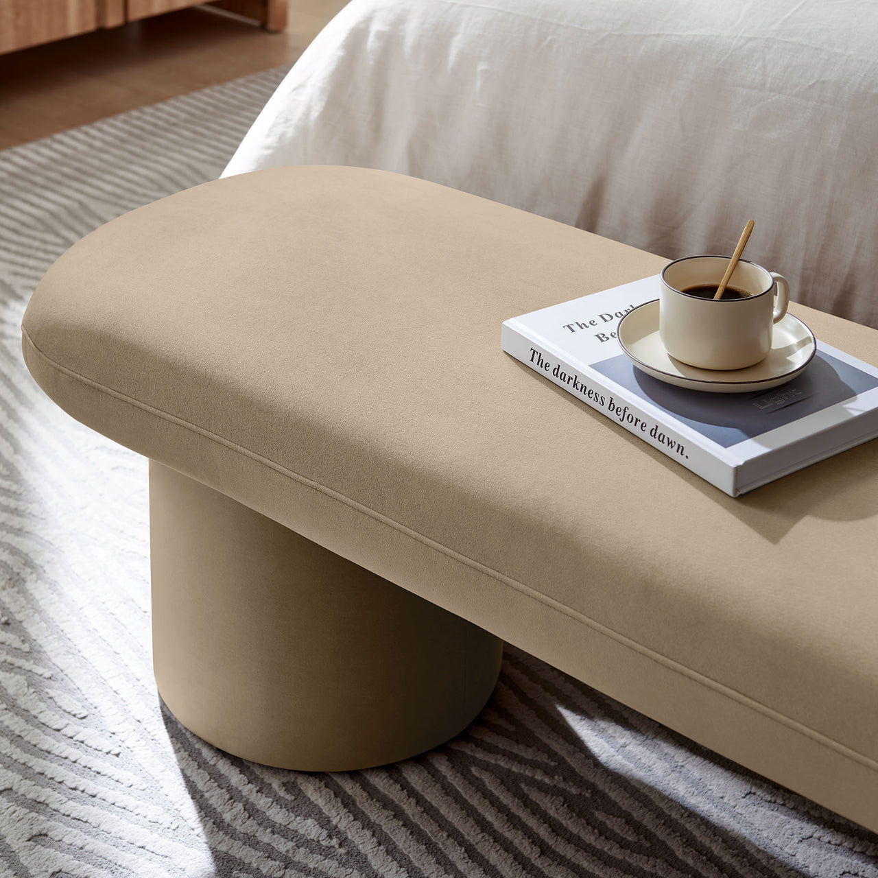 Fission Upholstered Velvet Bench, Taupe