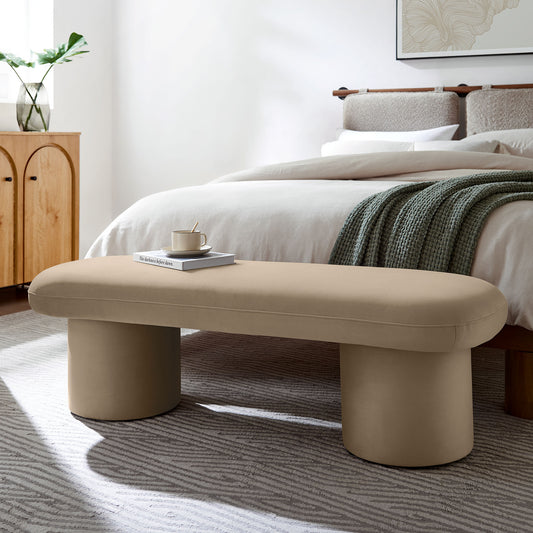 Fission Upholstered Velvet Bench, Taupe