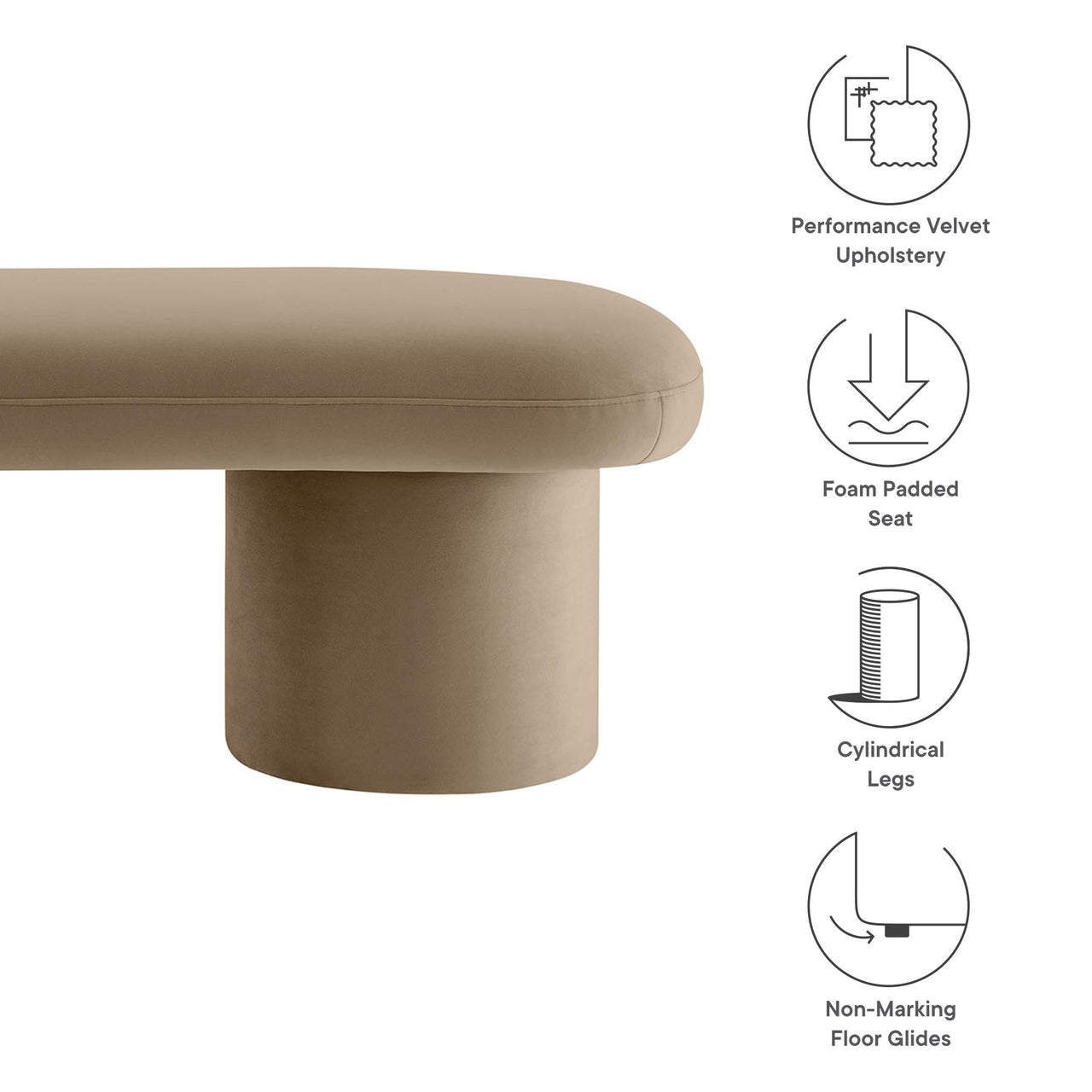 Fission Upholstered Velvet Bench, Taupe