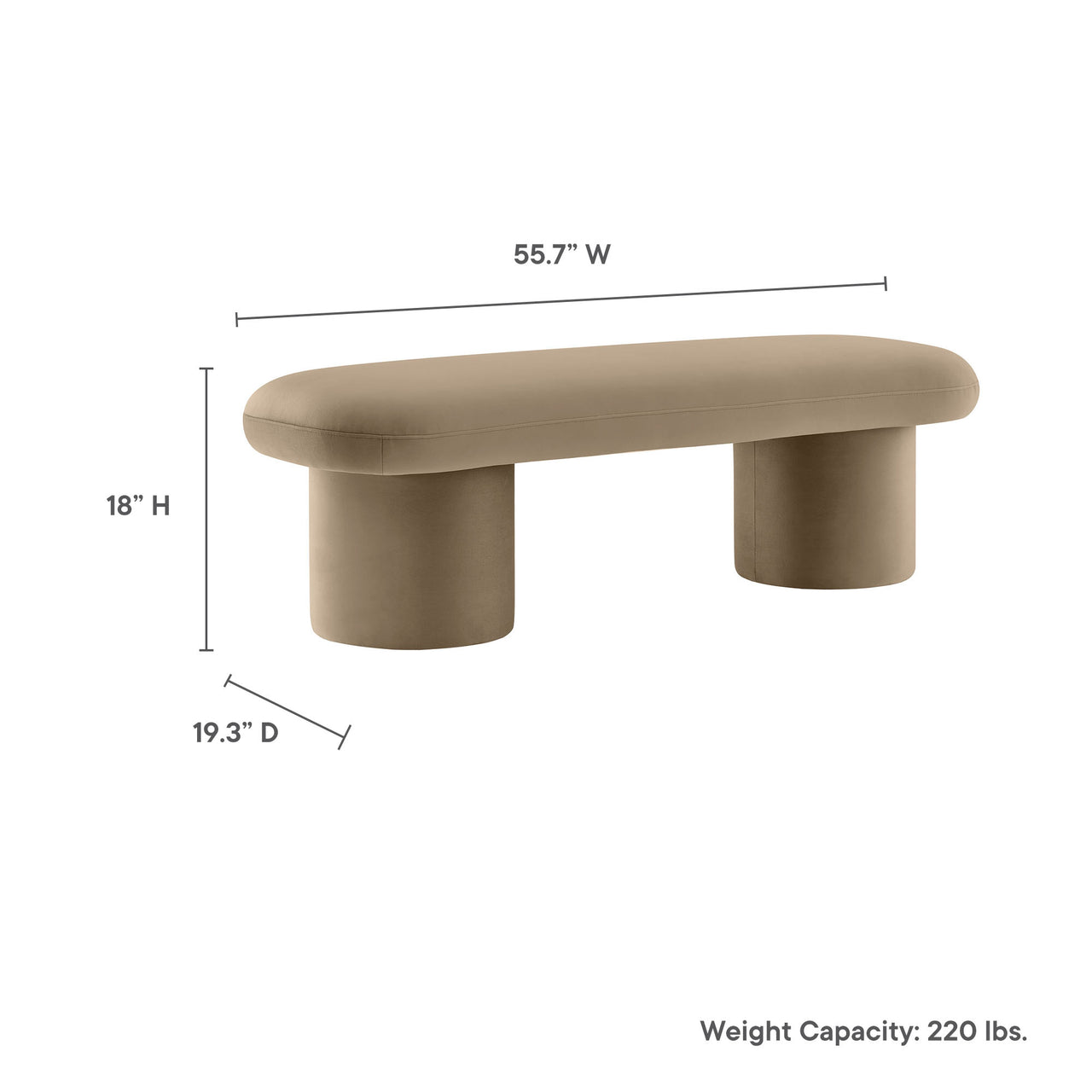 Fission Upholstered Velvet Bench, Taupe