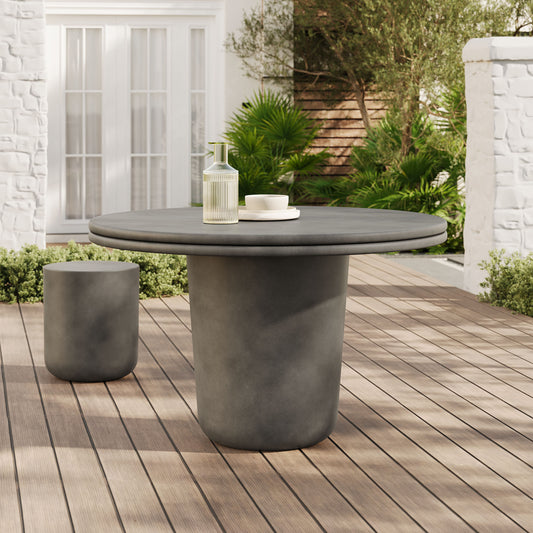 Brion 48" Indoor - Outdoor Patio Concrete Round Dining Table, Gray