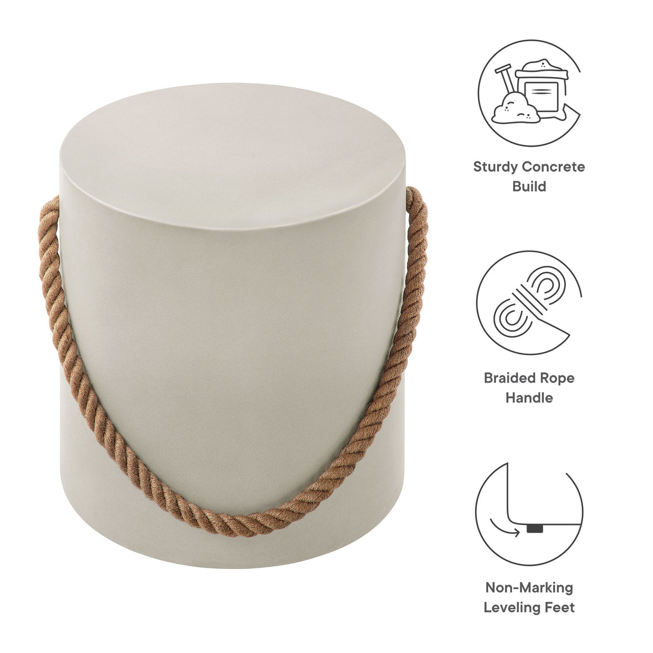 Talviera Indoor | Outdoor Patio Concrete Side Table | Stool, Light Gray