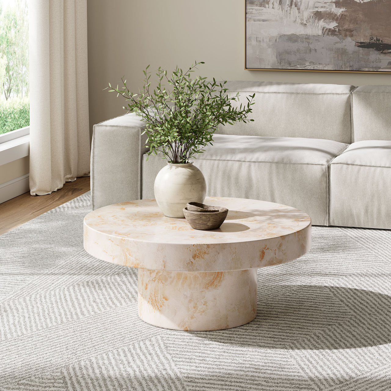 Vintari Indoor | Outdoor Concrete Coffee Table, Honey Onyx