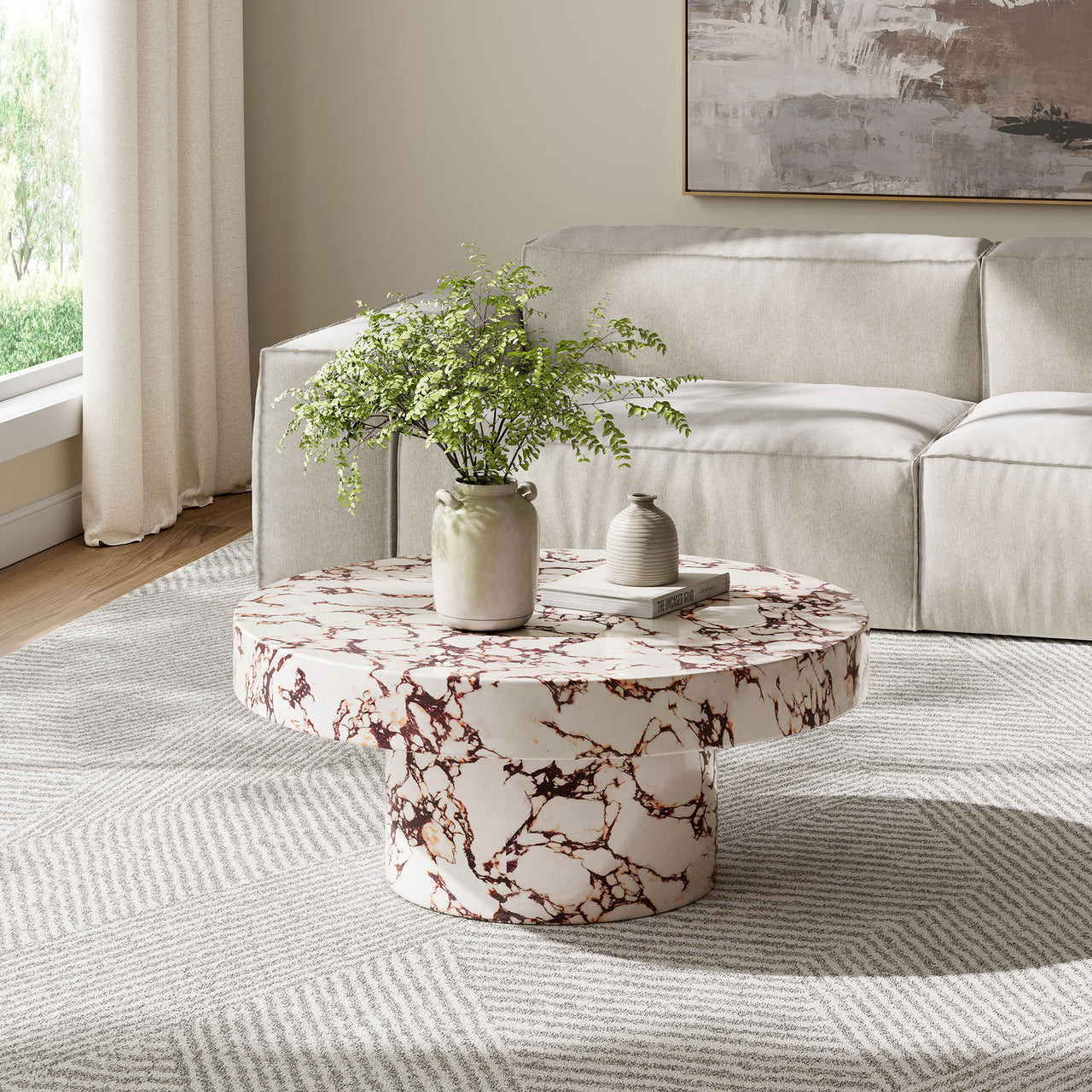 Vintari Indoor | Outdoor Concrete Coffee Table, Red Marble