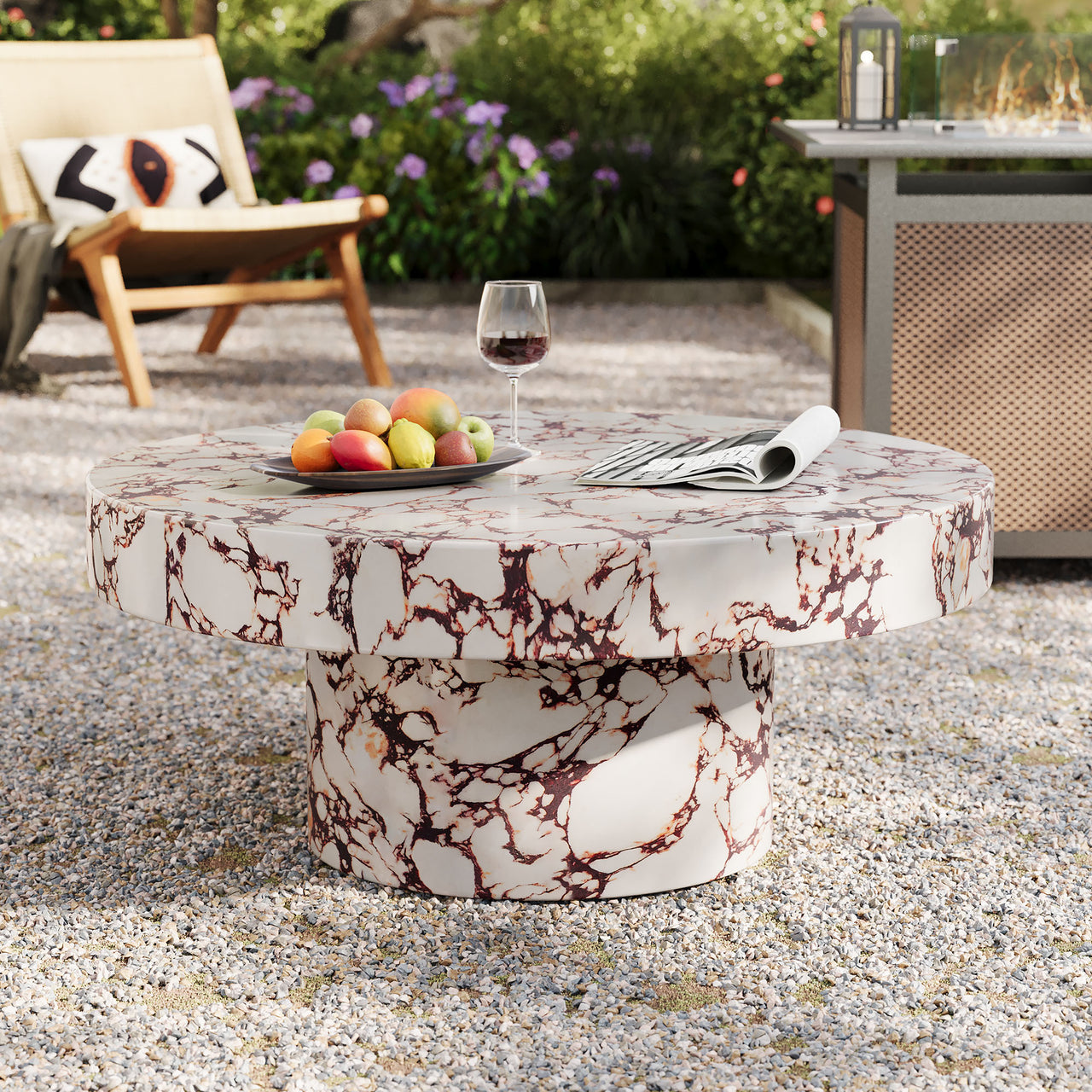 Vintari Indoor | Outdoor Concrete Coffee Table, Red Marble
