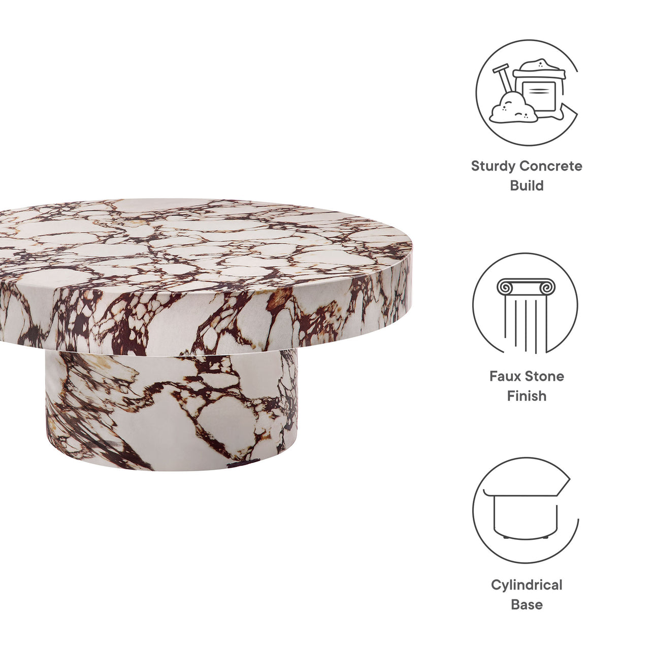 Vintari Indoor | Outdoor Concrete Coffee Table, Red Marble