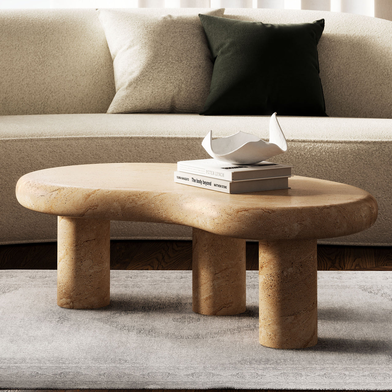 Calvenza Indoor | Outdoor Patio Coffee Table, Travertine