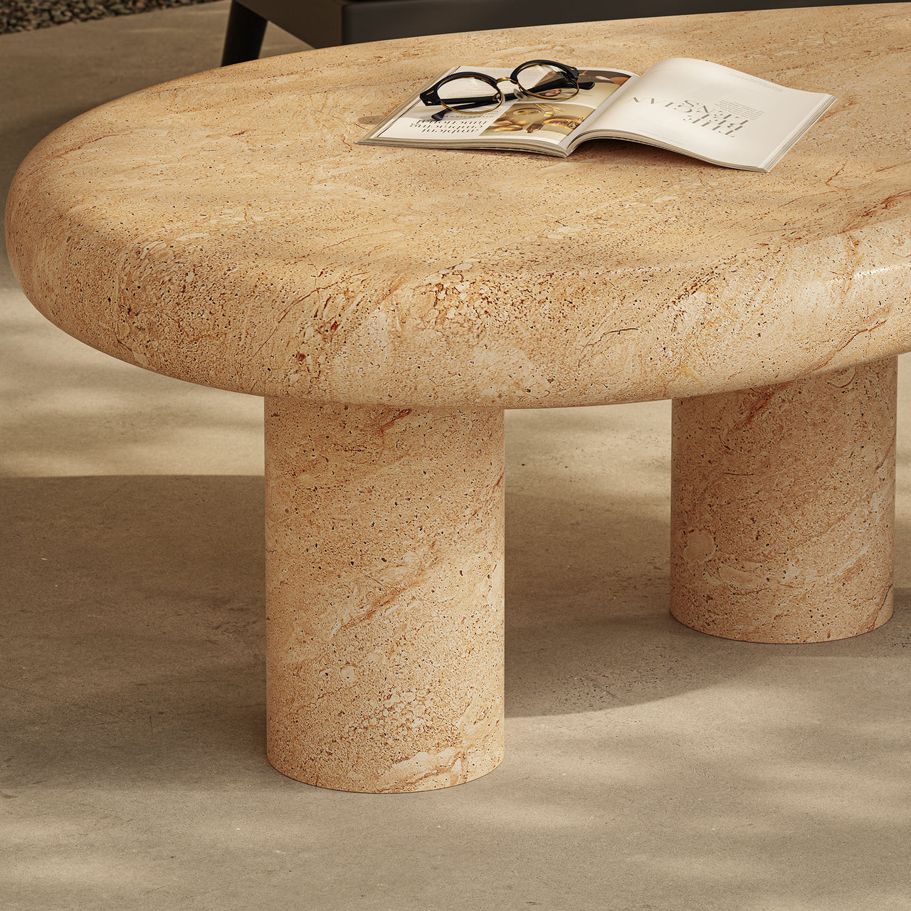 Calvenza Indoor | Outdoor Patio Coffee Table, Travertine
