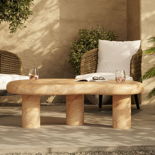 Calvenza Indoor | Outdoor Patio Coffee Table, Travertine