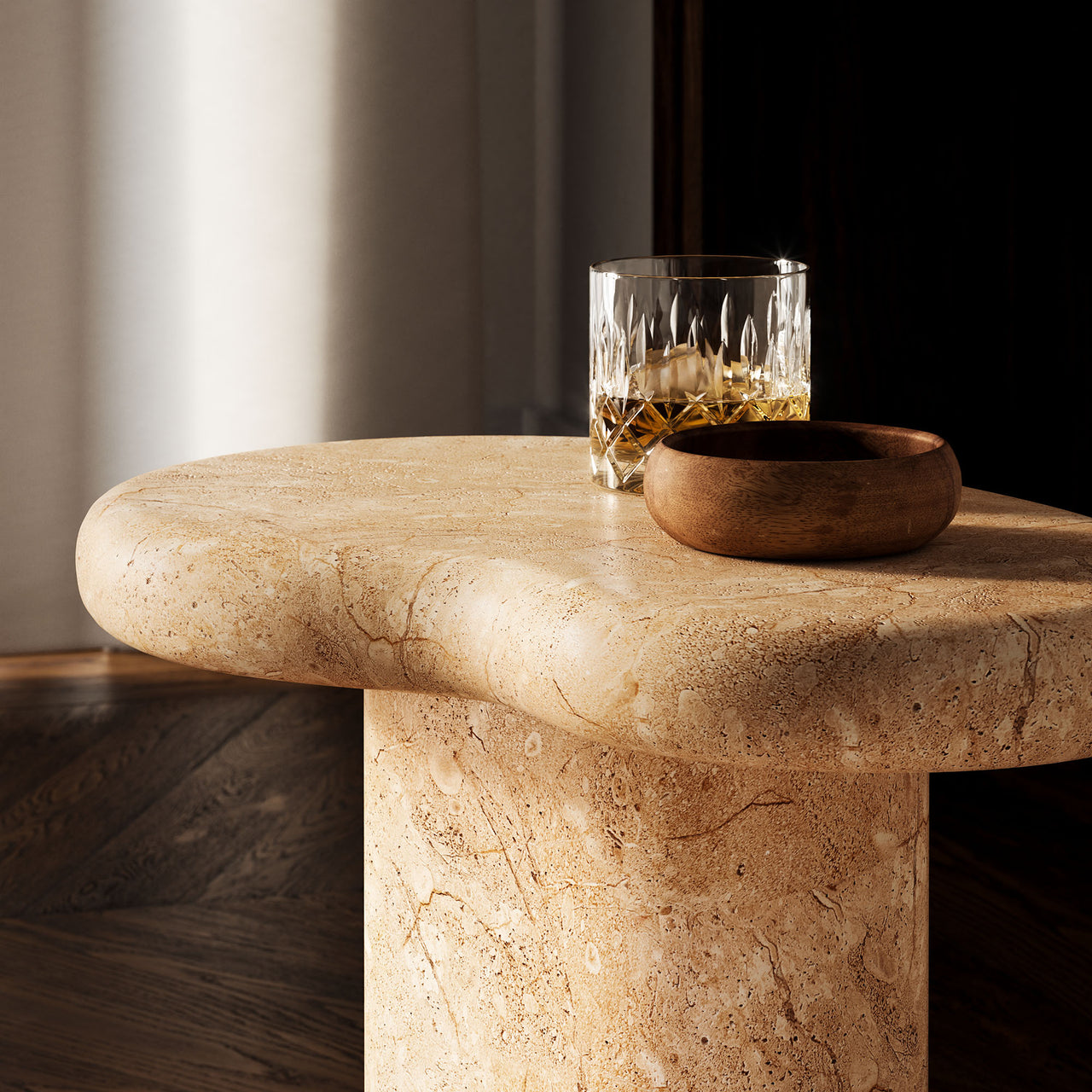 Calvenza Indoor | Outdoor Patio Side Table, Travertine