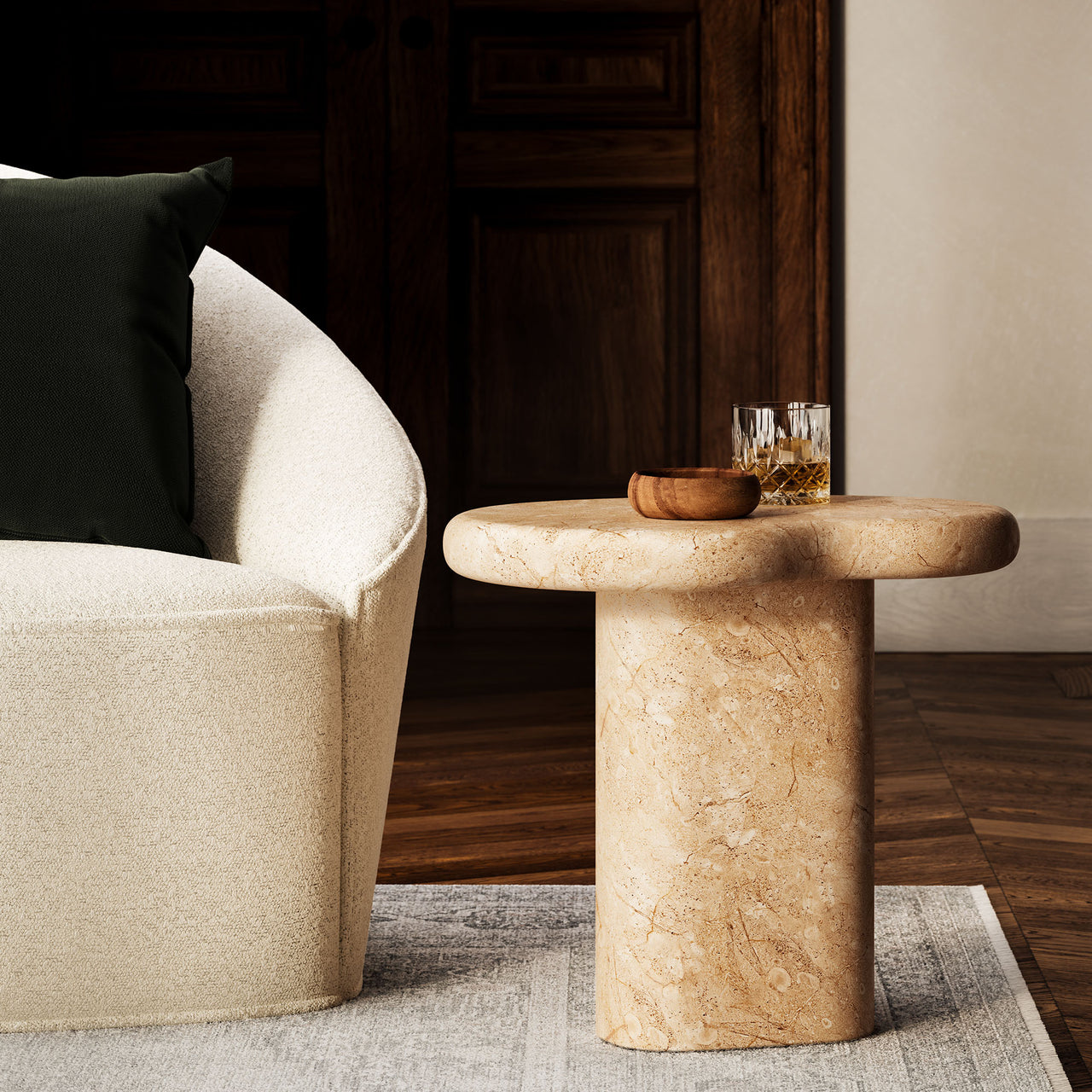 Calvenza Indoor | Outdoor Patio Side Table, Travertine