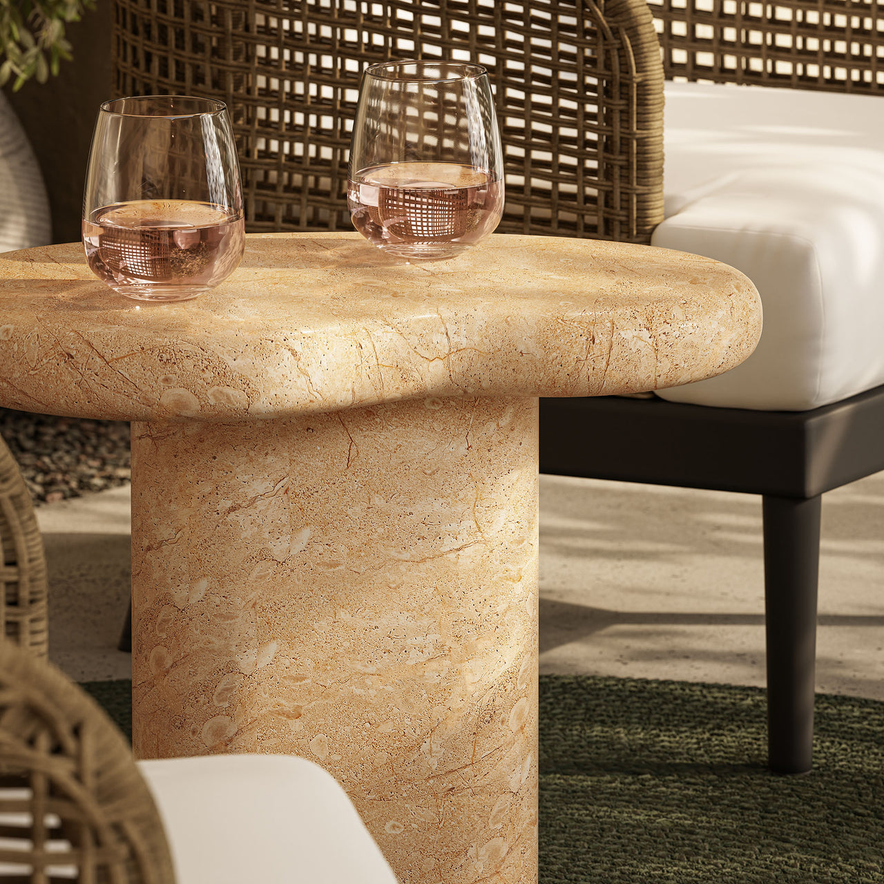 Calvenza Indoor | Outdoor Patio Side Table, Travertine
