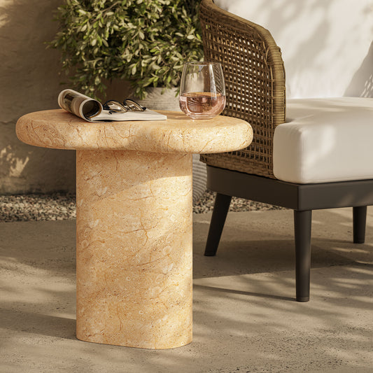 Calvenza Indoor | Outdoor Patio Side Table, Travertine