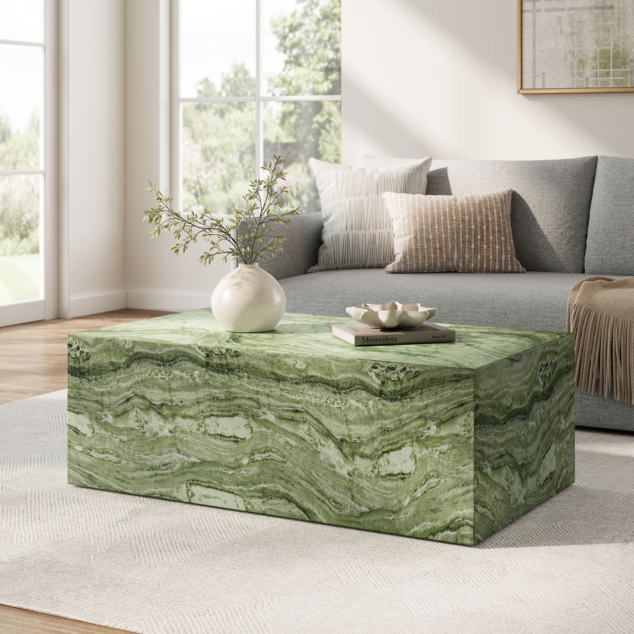 Caldera Indoor | Outdoor Faux Marble Coffee Table, Green
