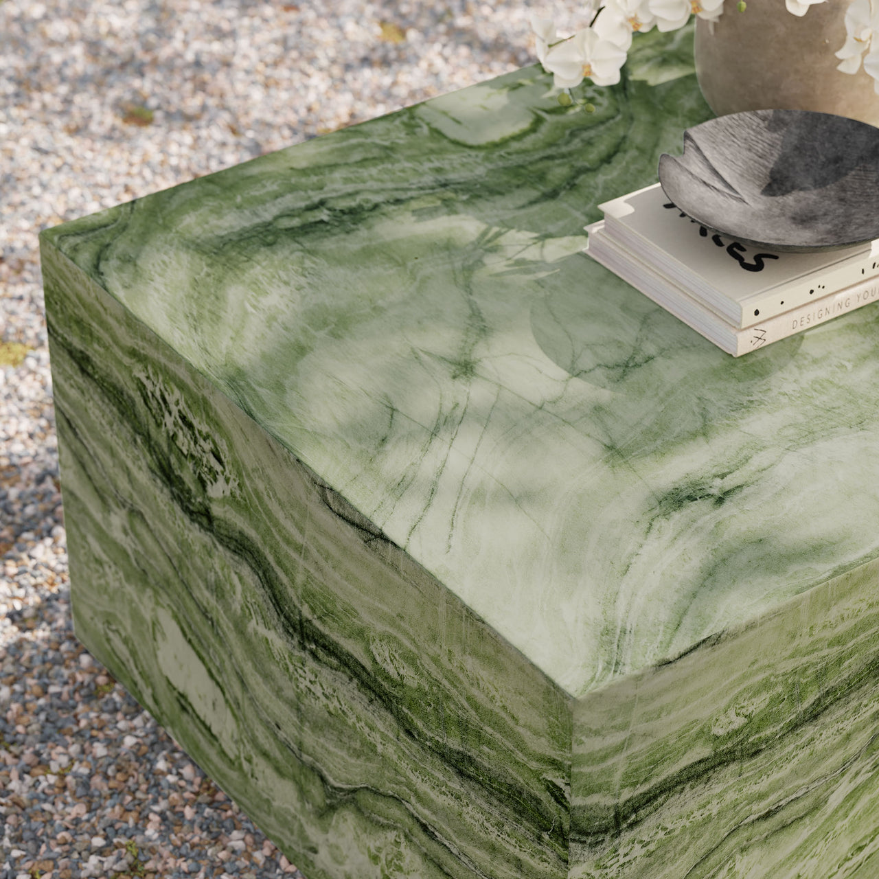 Caldera Indoor | Outdoor Faux Marble Coffee Table, Green
