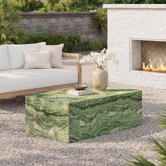 Caldera Indoor | Outdoor Faux Marble Coffee Table, Green