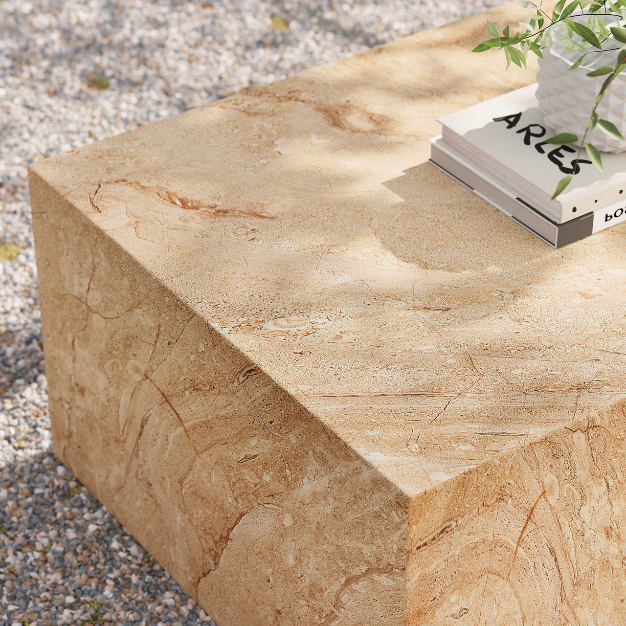Caldera Indoor | Outdoor Faux Travertine Coffee Table, Beige