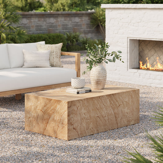 Caldera Indoor | Outdoor Faux Travertine Coffee Table, Beige