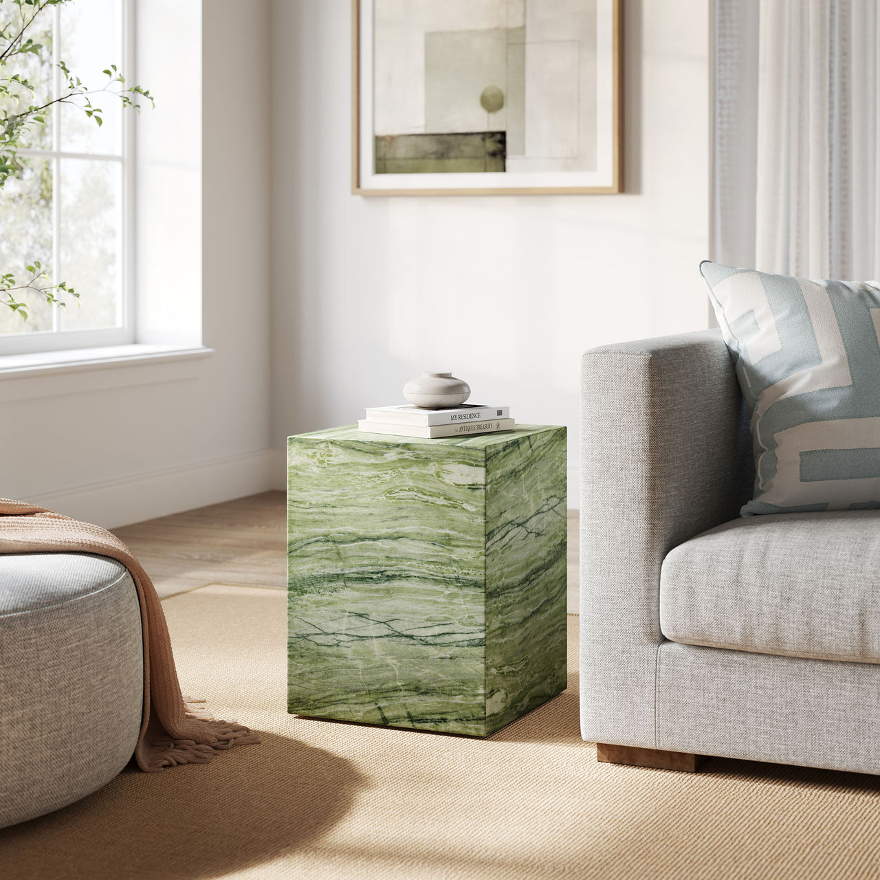 Caldera Indoor | Outdoor Faux Marble Side Table, Green