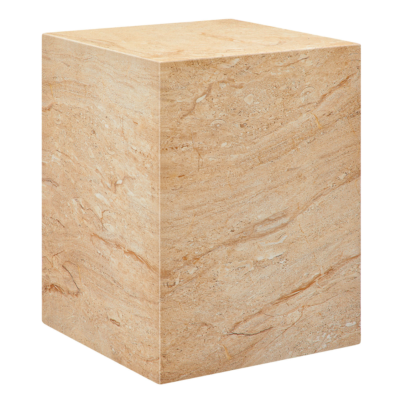 Caldera Indoor | Outdoor Faux Travertine Side Table, Beige