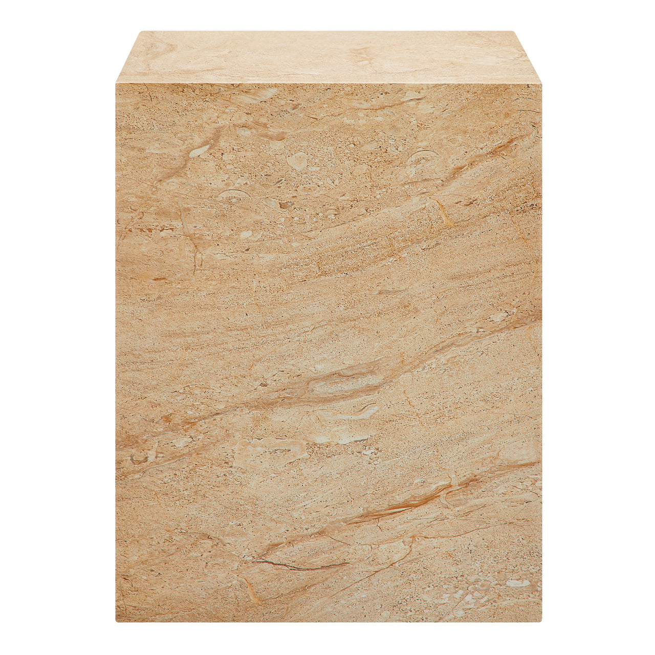 Caldera Indoor | Outdoor Faux Travertine Side Table, Beige
