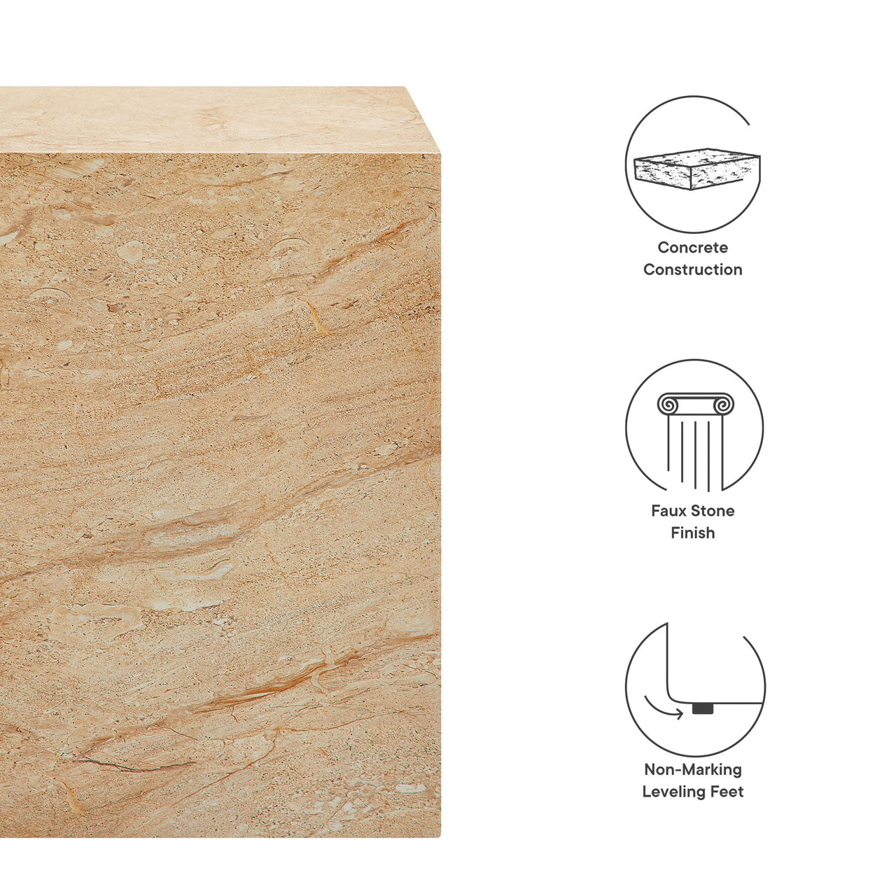 Caldera Indoor | Outdoor Faux Travertine Side Table, Beige